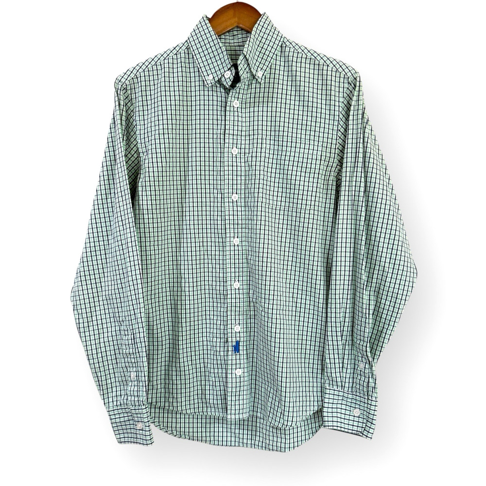 Johnnie-O Mens Button Down Shirt Size S Green Blue Plaid Long Sleeve Pocket